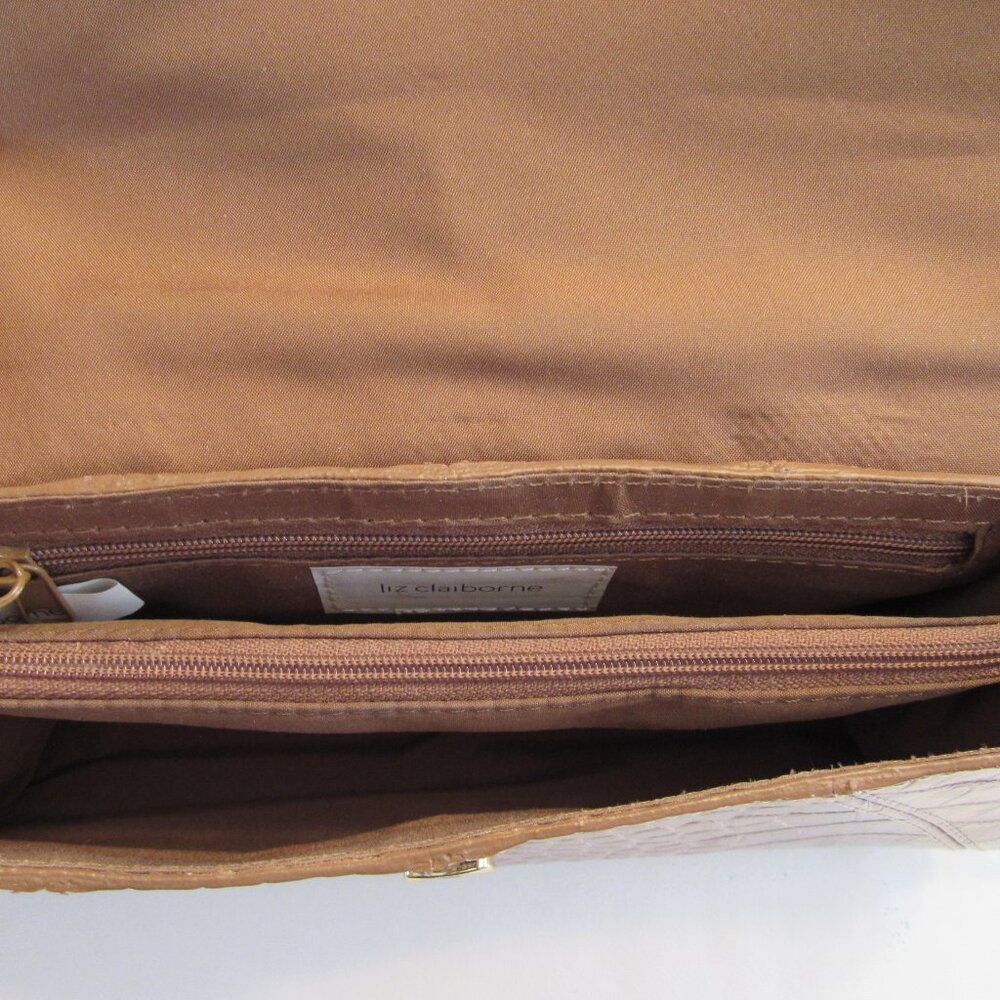 Liz Claiborne Metallic Champagne Gold Faux Croc L Flap Purse with Chain Strap - Picture 4 of 8